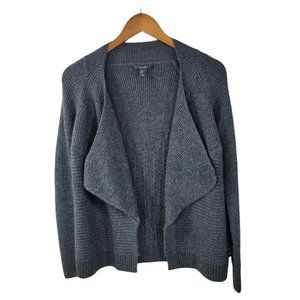 Tahari size Medium Open Front Cardigan Merino Wool Drape Rib Knit Charcoal grey